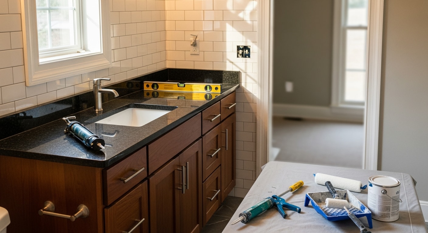Completed kitchen remodel with new cabinets and countertops